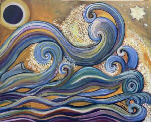 Suzy Adra Tidal Wave Oil and Egg Tempera on wood board 15”x25” $750 2021